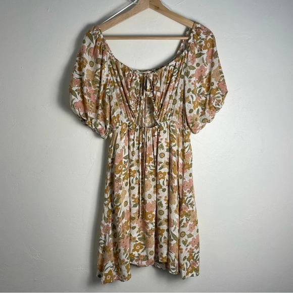 Baevely Mini Dress Everything And More Dress Multi Floral Keyhole Puff Sleeve - Picture 1 of 15